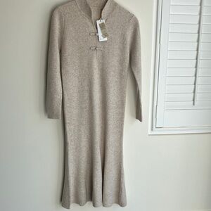 NEW Women’s Tan/Beige Knitted Sweater Dress, Long Sleeves, Pure New Wool XL